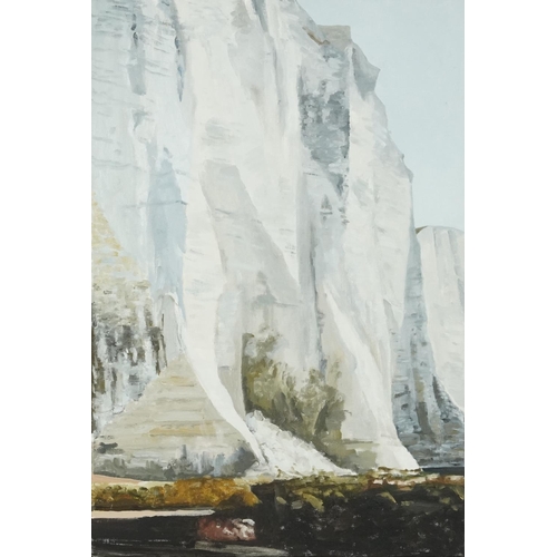 3532 - The White Cliffs of Dover, contemporary Modern British school oil on canvas within a pine frame, 77c... 