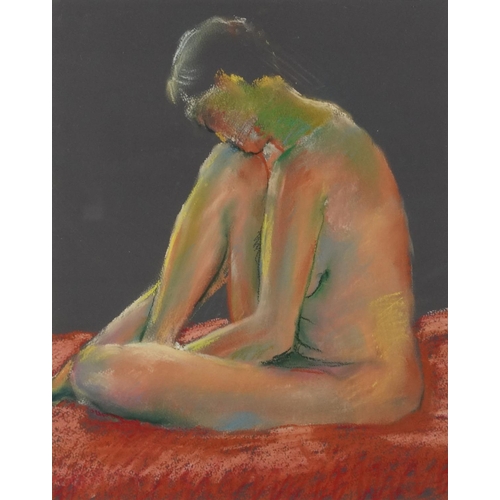 3651 - Female seated nude, contemporary Modern British school pastel on paper, framed and glazed, 44cm x 36... 