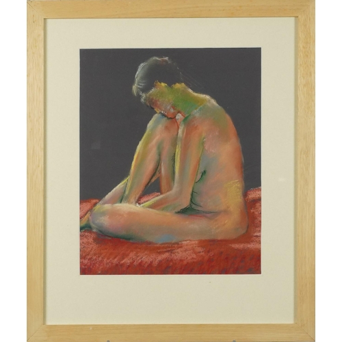 3651 - Female seated nude, contemporary Modern British school pastel on paper, framed and glazed, 44cm x 36... 