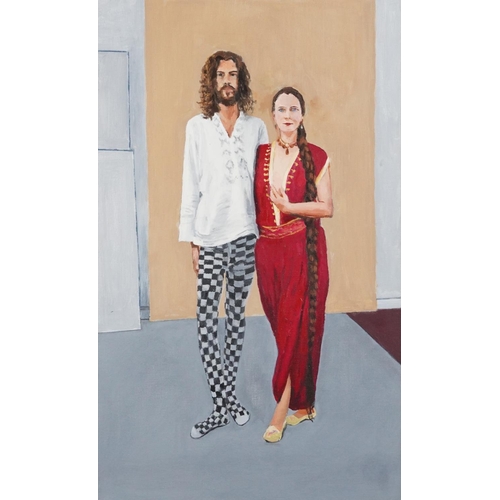 3409 - Full length portrait of a lady and gentleman in theatrical clothing, contemporary Modern British sch... 