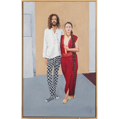 3409 - Full length portrait of a lady and gentleman in theatrical clothing, contemporary Modern British sch... 