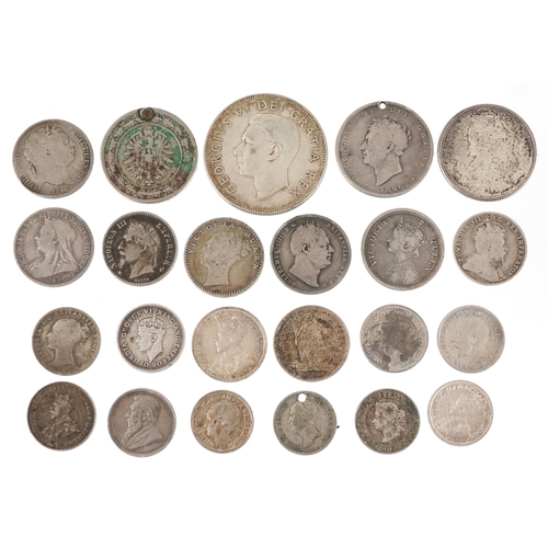 2149 - Quantity of 19th century and later silver coinage including Canada 1951 fifty cents, Georgian shilli... 