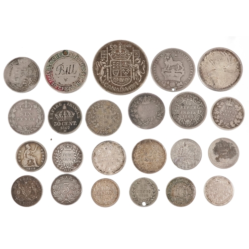 2149 - Quantity of 19th century and later silver coinage including Canada 1951 fifty cents, Georgian shilli... 