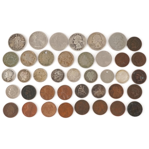 2148 - American 19th century and later silver and copper coinage including quarters, Indian Head dimes and ... 