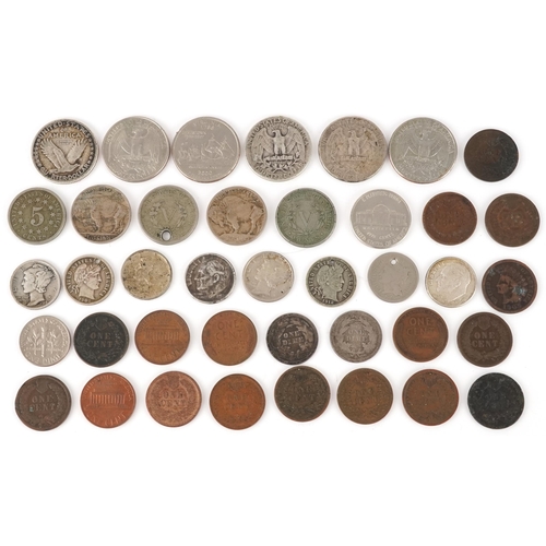 2148 - American 19th century and later silver and copper coinage including quarters, Indian Head dimes and ... 