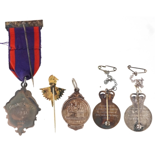 2554 - Military and naval interest enamelled badges and jewels, some silver, including Equitable Friendly S... 