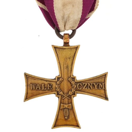 2576 - Polish military interest decorative World War II Valor Cross with ribbon