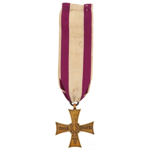 2576 - Polish military interest decorative World War II Valor Cross with ribbon