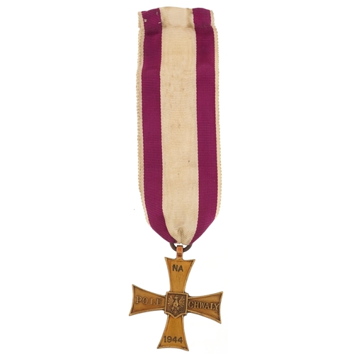 2576 - Polish military interest decorative World War II Valor Cross with ribbon