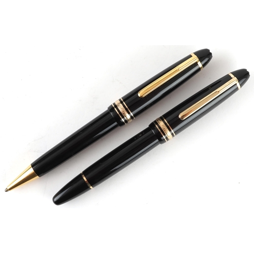 164 - Montblanc Meisterstück no 146 fountain pen with 14k gold nib and ballpoint pen with box and service ... 