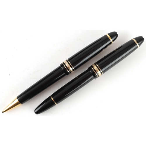 164 - Montblanc Meisterstück no 146 fountain pen with 14k gold nib and ballpoint pen with box and service ... 