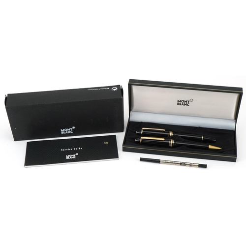 164 - Montblanc Meisterstück no 146 fountain pen with 14k gold nib and ballpoint pen with box and service ... 