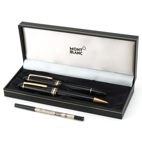 164 - Montblanc Meisterstück no 146 fountain pen with 14k gold nib and ballpoint pen with box and service ... 