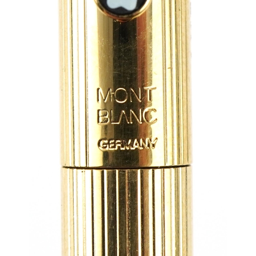 166 - Montblanc gold plated fountain pen engraved American Express Bank, London, with box and personal Mon... 