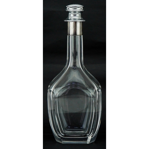 1180 - Orrefors, Swedish glass decanter with white metal collar and unassociated stopper, 26cm high