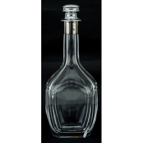 1180 - Orrefors, Swedish glass decanter with white metal collar and unassociated stopper, 26cm high