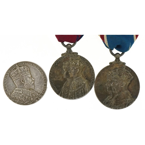 2615 - Three commemorative medallions - George V & Queen Mary, George VI & Queen Elizabeth and Alexandra Qu... 