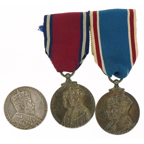 2615 - Three commemorative medallions - George V & Queen Mary, George VI & Queen Elizabeth and Alexandra Qu... 