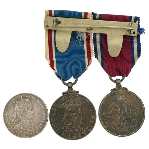 2615 - Three commemorative medallions - George V & Queen Mary, George VI & Queen Elizabeth and Alexandra Qu... 