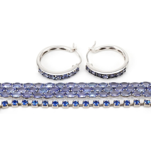 3230 - Modern silver and tanzanite bracelet, 20cm in length, together with a pair of silver and tanzanite h... 