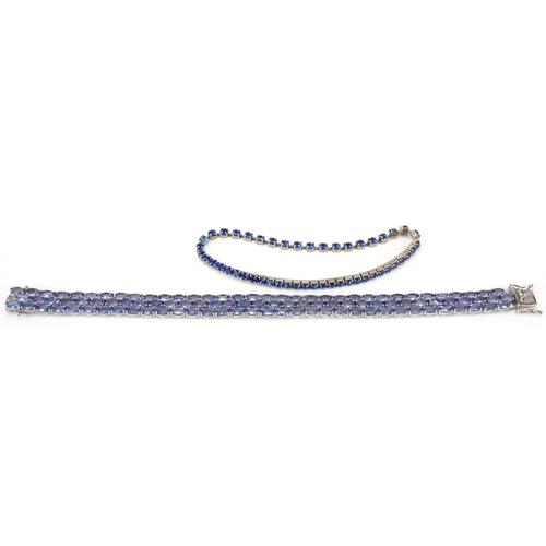 3230 - Modern silver and tanzanite bracelet, 20cm in length, together with a pair of silver and tanzanite h... 