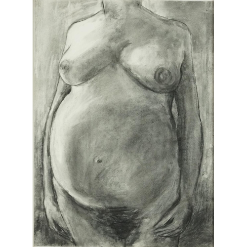 3599 - Standing female nude, contemporary Modern British school charcoal on paper, framed and glazed in a p... 