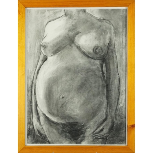 3599 - Standing female nude, contemporary Modern British school charcoal on paper, framed and glazed in a p... 