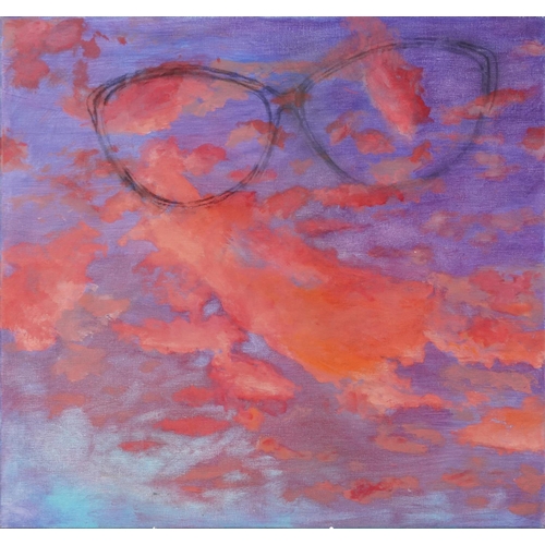 3602 - Abstract night sky with glasses, contemporary Modern British school oil on canvas, unframed, 76cm x ... 