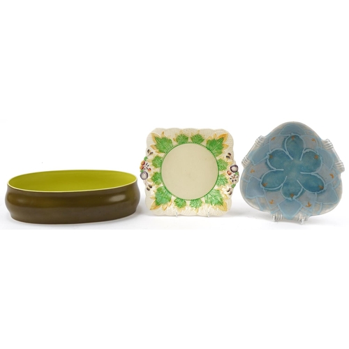 1161 - Beswick pottery triangular bowl, 17cm wide together with a Beswick green glazed serving dish, 35cm i... 