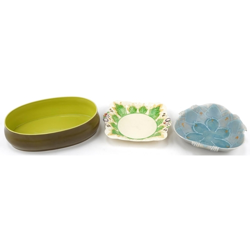 1161 - Beswick pottery triangular bowl, 17cm wide together with a Beswick green glazed serving dish, 35cm i... 