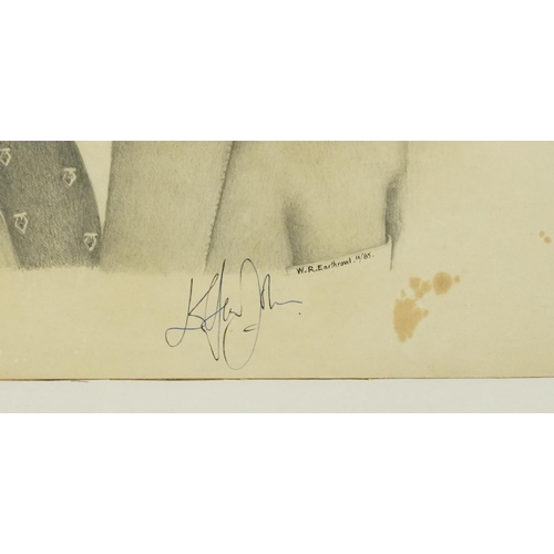 3469 - W. R. Earthrowl - Portrait of Elton John, pencil on card, signed by Elton John, inscription verso si... 