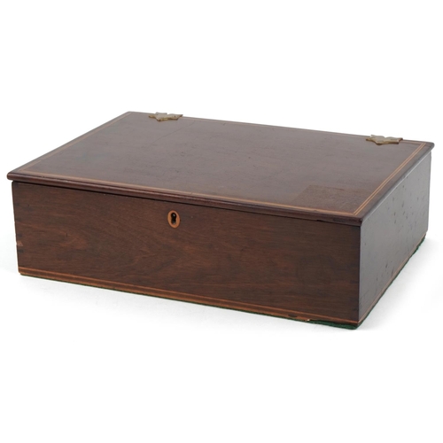 198 - Late George III mahogany artist's box with boxwood line inlaid decoration, the hinged top revealing ... 