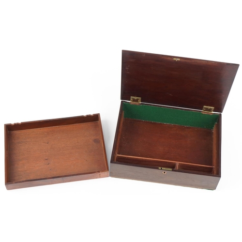 198 - Late George III mahogany artist's box with boxwood line inlaid decoration, the hinged top revealing ... 