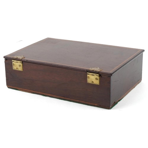 198 - Late George III mahogany artist's box with boxwood line inlaid decoration, the hinged top revealing ... 