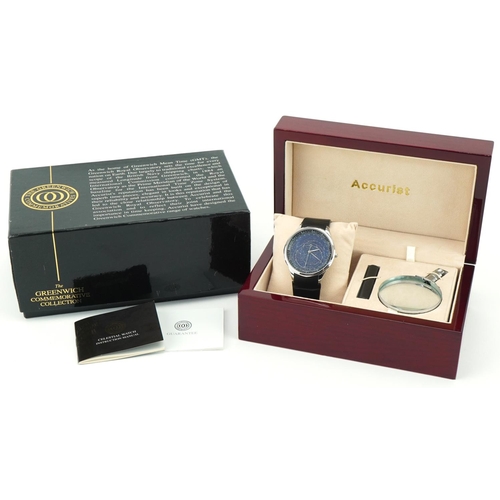 3370 - Accurist Greenwich Commemorative Celestial wristwatch with black leather strap, issue number 0352 wi... 