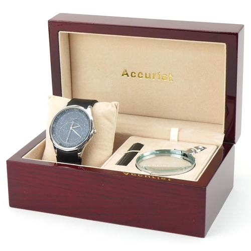 3370 - Accurist Greenwich Commemorative Celestial wristwatch with black leather strap, issue number 0352 wi... 