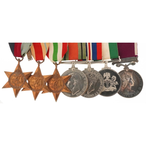 2516 - British military World War II medal group with bar including The Africa Star and Long Service & Good... 