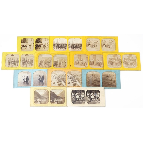 2444 - Group of eleven stereoscopic viewing cards, predominantly military interest