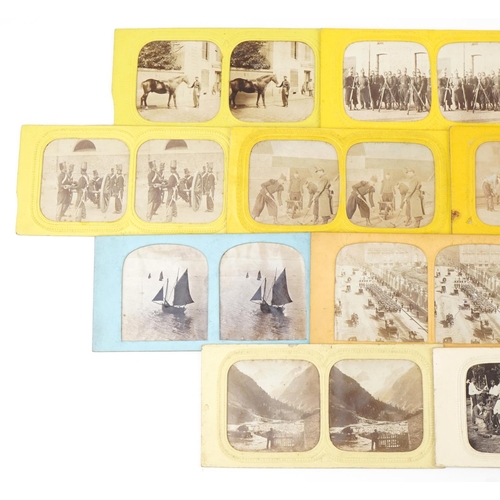 2444 - Group of eleven stereoscopic viewing cards, predominantly military interest