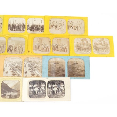 2444 - Group of eleven stereoscopic viewing cards, predominantly military interest