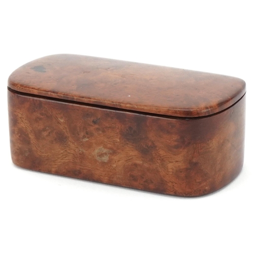 289 - Early 19th century burr walnut table snuff box of curved rectangular form, 14cm H x 10cm W x 6cm D