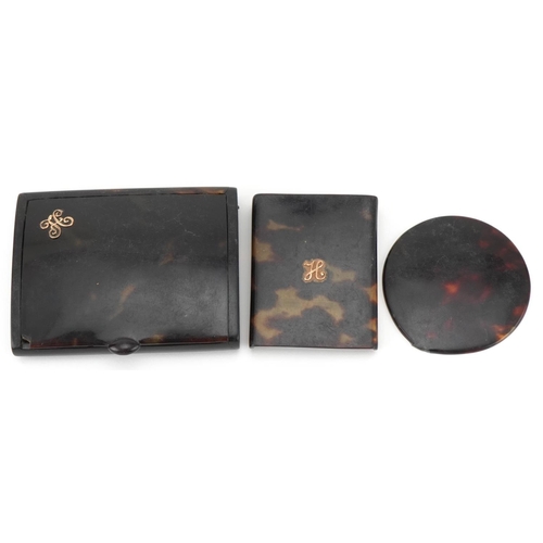 290 - Victorian tortoiseshell compact, W-8.5cm, and match book case each detailed with a 'H', W-4.5cm and ... 