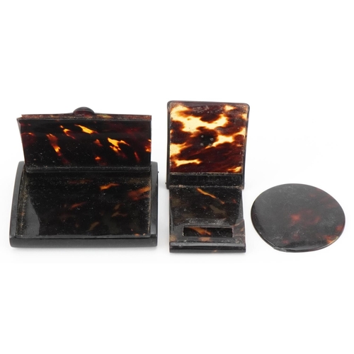 290 - Victorian tortoiseshell compact, W-8.5cm, and match book case each detailed with a 'H', W-4.5cm and ... 