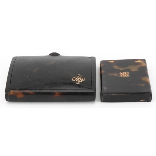 290 - Victorian tortoiseshell compact, W-8.5cm, and match book case each detailed with a 'H', W-4.5cm and ... 