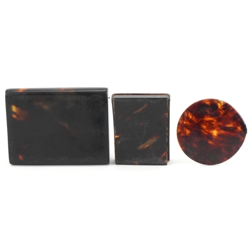 290 - Victorian tortoiseshell compact, W-8.5cm, and match book case each detailed with a 'H', W-4.5cm and ... 