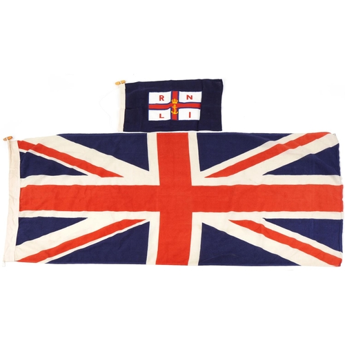 2625 - 20th century Union Jack flag, 68cm x 40cm, together with a small RNLI flag with toggle, 28cm x 43cm