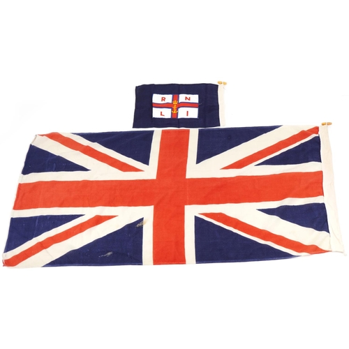 2625 - 20th century Union Jack flag, 68cm x 40cm, together with a small RNLI flag with toggle, 28cm x 43cm