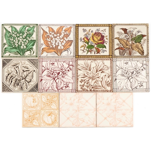 36 - Group of twelve various Arts & Crafts style ceramic tiles, each 15.5cm square