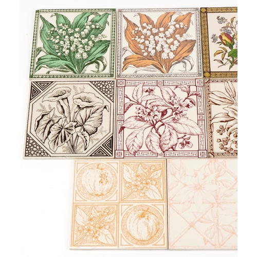 36 - Group of twelve various Arts & Crafts style ceramic tiles, each 15.5cm square