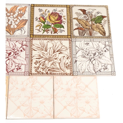 36 - Group of twelve various Arts & Crafts style ceramic tiles, each 15.5cm square